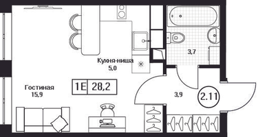 Студия, 28&nbsp;м²