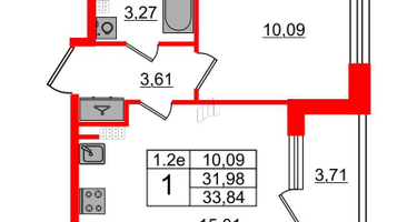 1-к. квартира, 31 м²