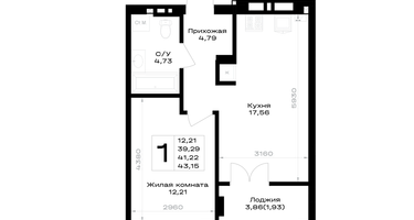 1-к. квартира, 41&nbsp;м²