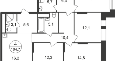 4-к. квартира, 104&nbsp;м²