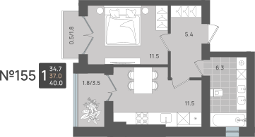 1-к. квартира, 37 м²