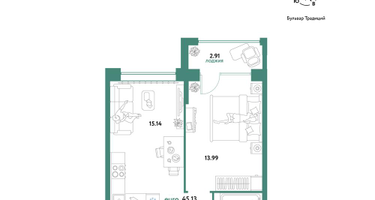 2-к. квартира, 45 м²