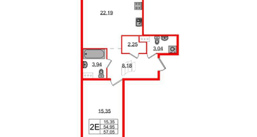1-к. квартира, 57&nbsp;м²