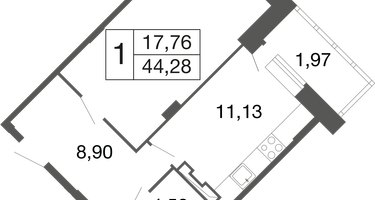 1-к. квартира, 44&nbsp;м²