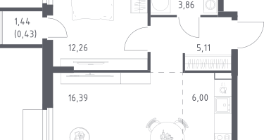 Студия, 44&nbsp;м²