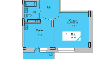 1-к. квартира, 44 м²