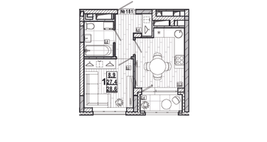 1-к. квартира, 28&nbsp;м²