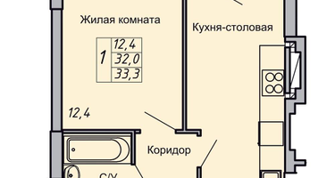 1-к. квартира, 33&nbsp;м²
