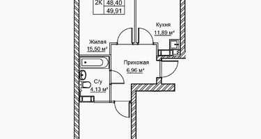 2-к. квартира, 49&nbsp;м²