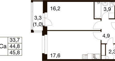 1-к. квартира, 44&nbsp;м²