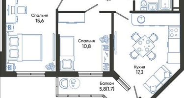 2-к. квартира, 56&nbsp;м²