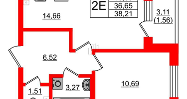 1-к. квартира, 37&nbsp;м²