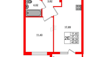 1-к. квартира, 38 м²