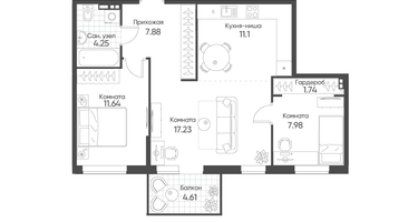 3-к. квартира, 63&nbsp;м²