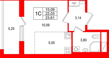 Студия, 22 м²