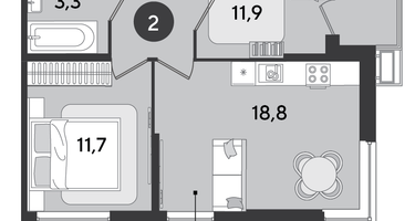 2-к. квартира, 62&nbsp;м²