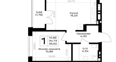 1-к. квартира, 36 м²