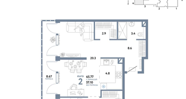 2-к. квартира, 65&nbsp;м²