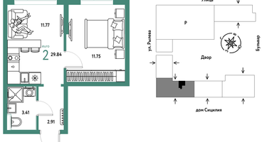 2-к. квартира, 29&nbsp;м²