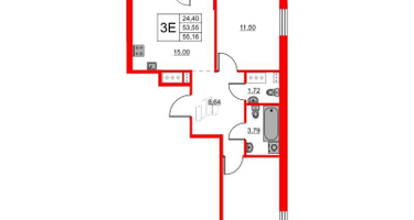 2-к. квартира, 55&nbsp;м²