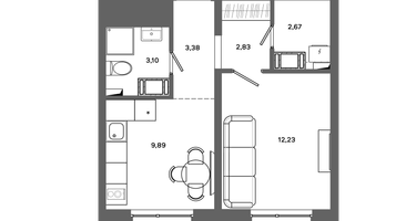 1-к. квартира, 33&nbsp;м²