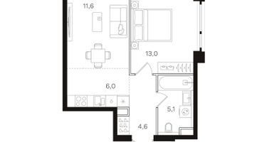 1-к. квартира, 40 м²