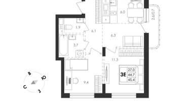 2-к. квартира, 39 м²
