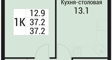 1-к. квартира, 37&nbsp;м²
