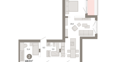 2-к. квартира, 106&nbsp;м²