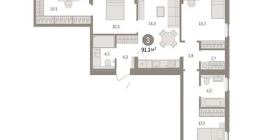 3-к. квартира, 91&nbsp;м²