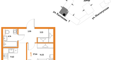 1-к. квартира, 37&nbsp;м²