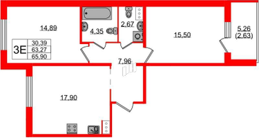 2-к. квартира, 65&nbsp;м²
