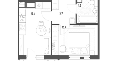 1-к. квартира, 34&nbsp;м²