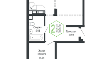 2-к. квартира, 65&nbsp;м²