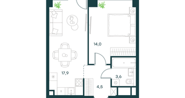 1-к. квартира, 40&nbsp;м²