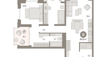 2-к. квартира, 89&nbsp;м²