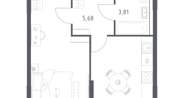 1-к. квартира, 42&nbsp;м²