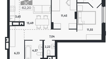 3-к. квартира, 62&nbsp;м²