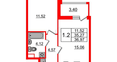 1-к. квартира, 35&nbsp;м²