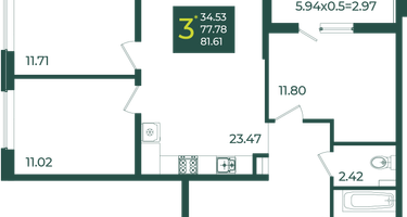 3-к. квартира, 81 м²