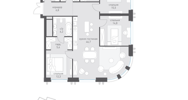 3-к. квартира, 128 м²