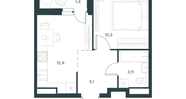 1-к. квартира, 33&nbsp;м²
