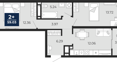 2-к. квартира, 57 м²