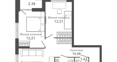 2-к. квартира, 56&nbsp;м²