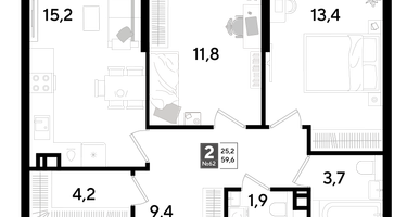 2-к. квартира, 59&nbsp;м²