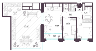 2-к. квартира, 103&nbsp;м²