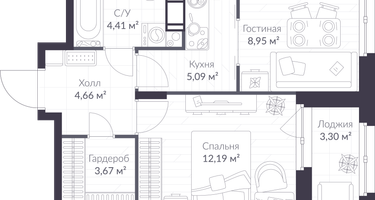 Студия, 40 м²