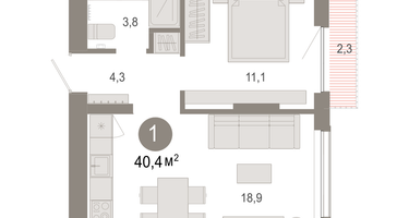 1-к. квартира, 40 м²
