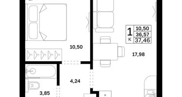 1-к. квартира, 37&nbsp;м²