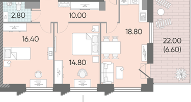 Студия, 74 м²